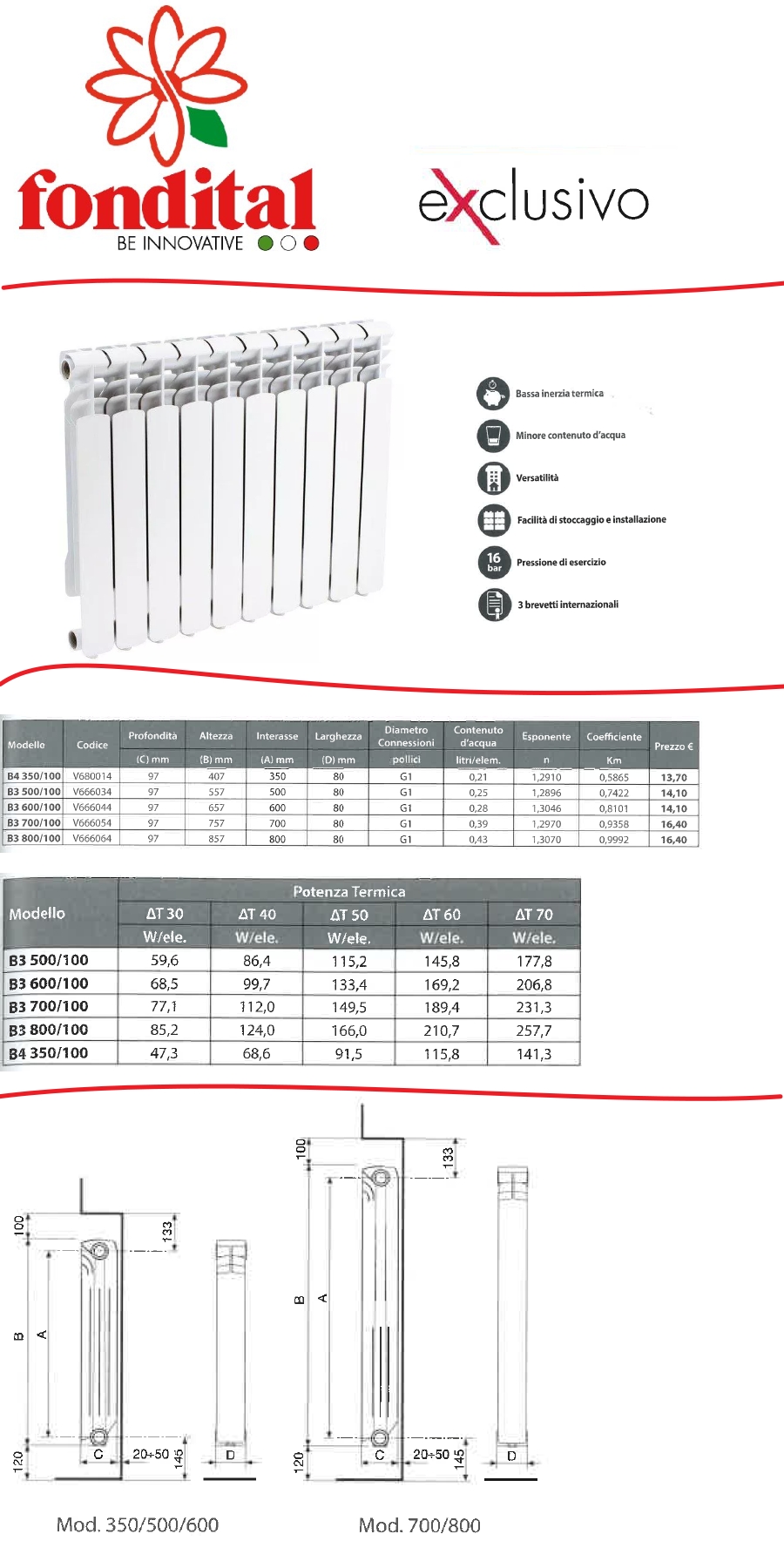 Radiatore Fondital In Alluminio Pressofuso Exclusivo B3 Singolo ...